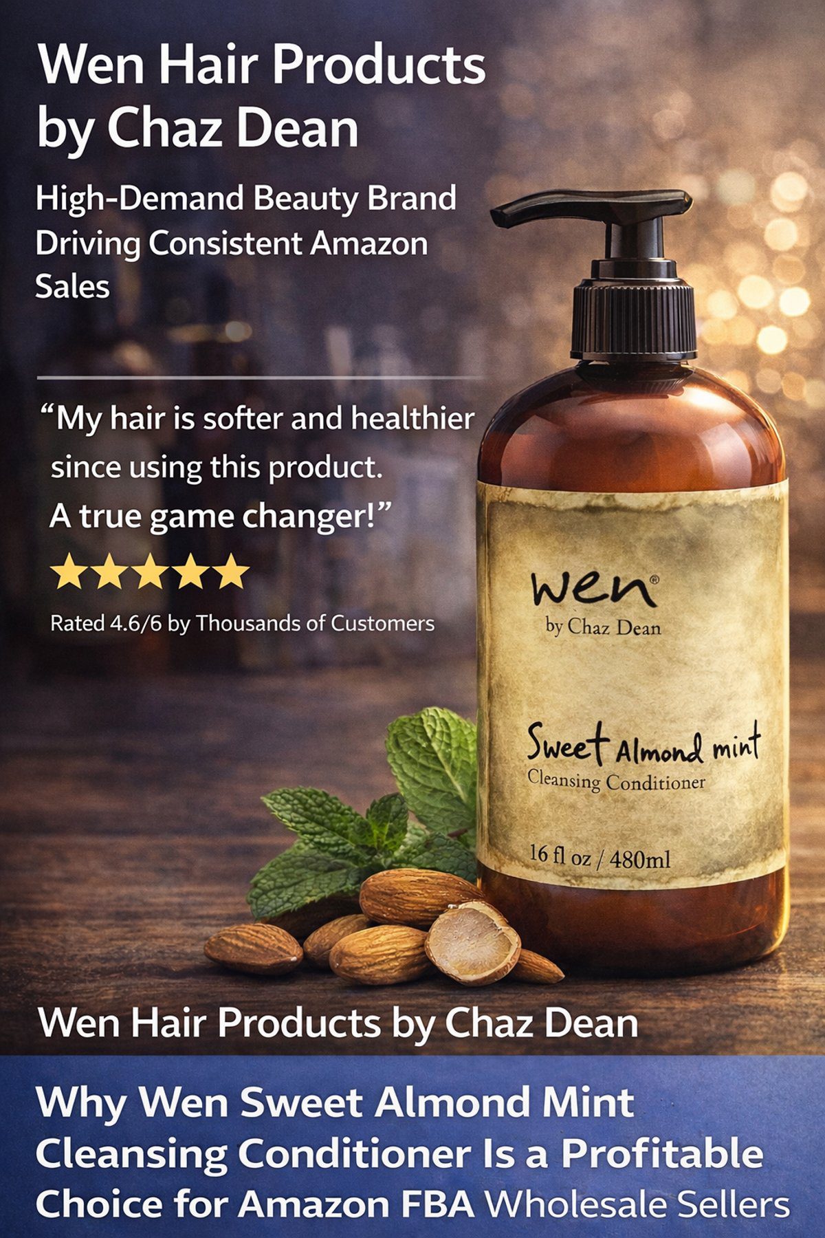 Wen Hair Products by Chaz Dean Sweet Almond Mint 16oz cleansing conditioner