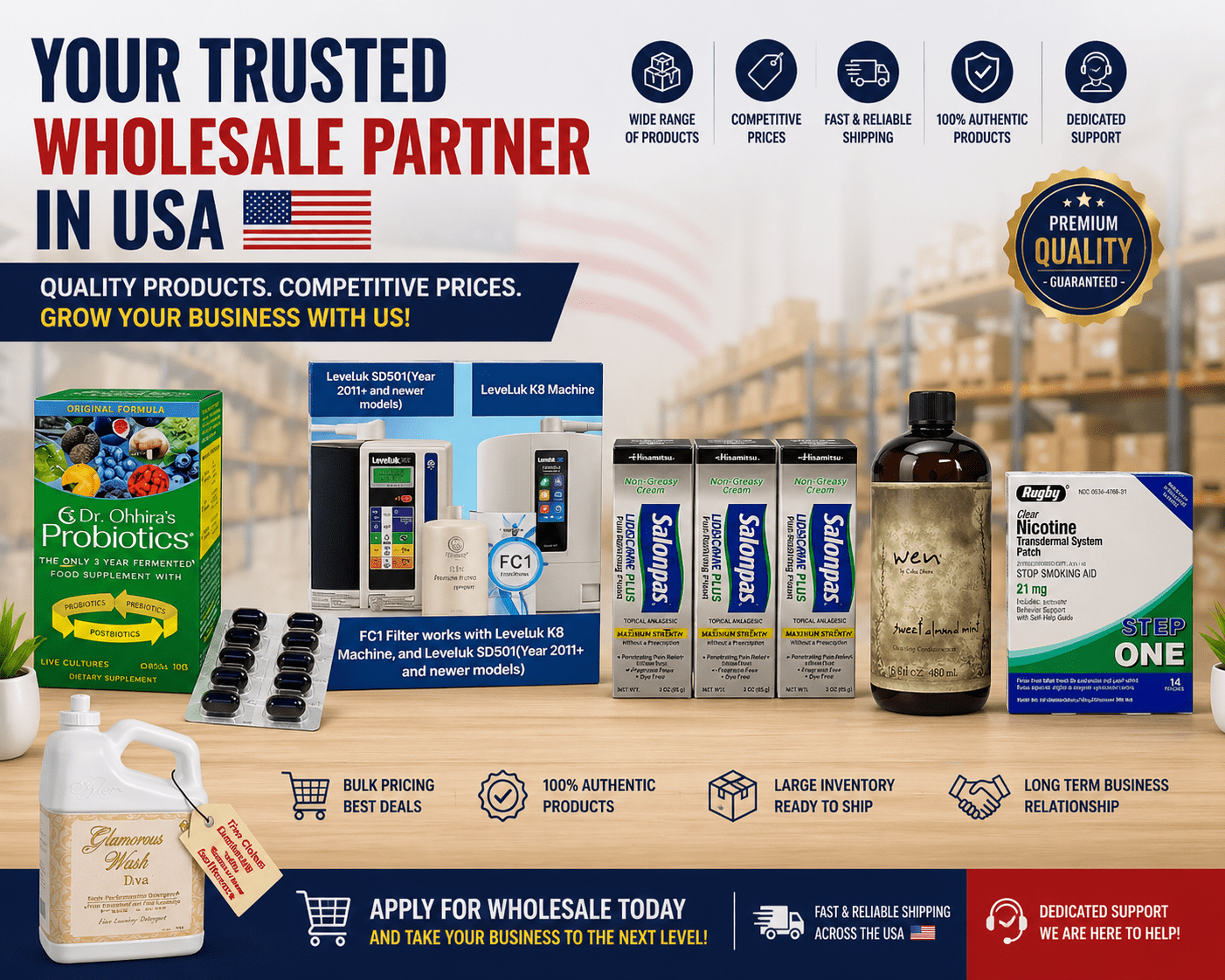 Personal care wholesale distributors USA with beauty products and household wholesale suppliers